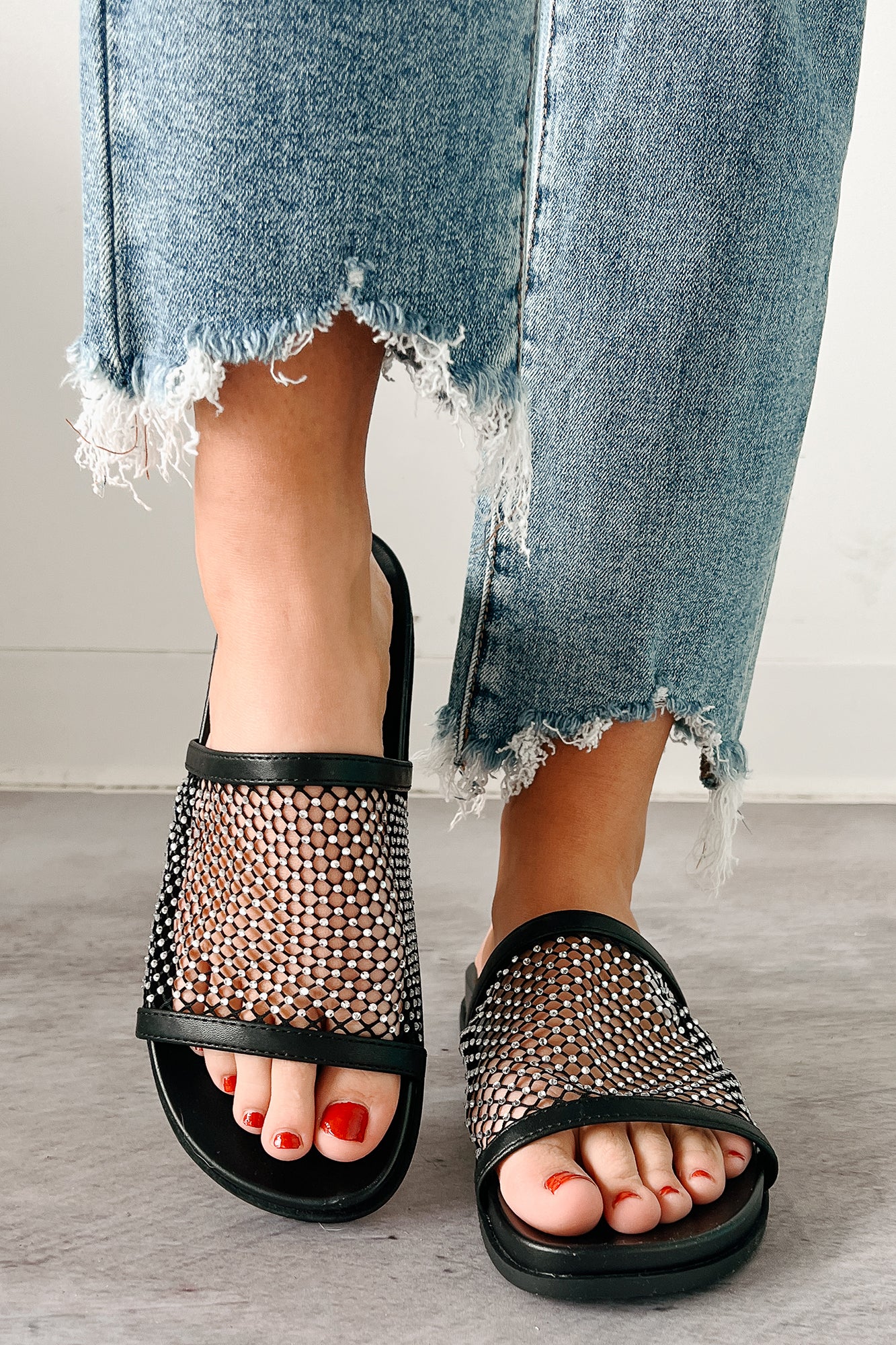 Women's Shine On You Rhinestone Mesh Slide Sandals in Black - Size 6 Women's Shine On You Rhinestone Mesh Slide Sandals in Black - Size 6