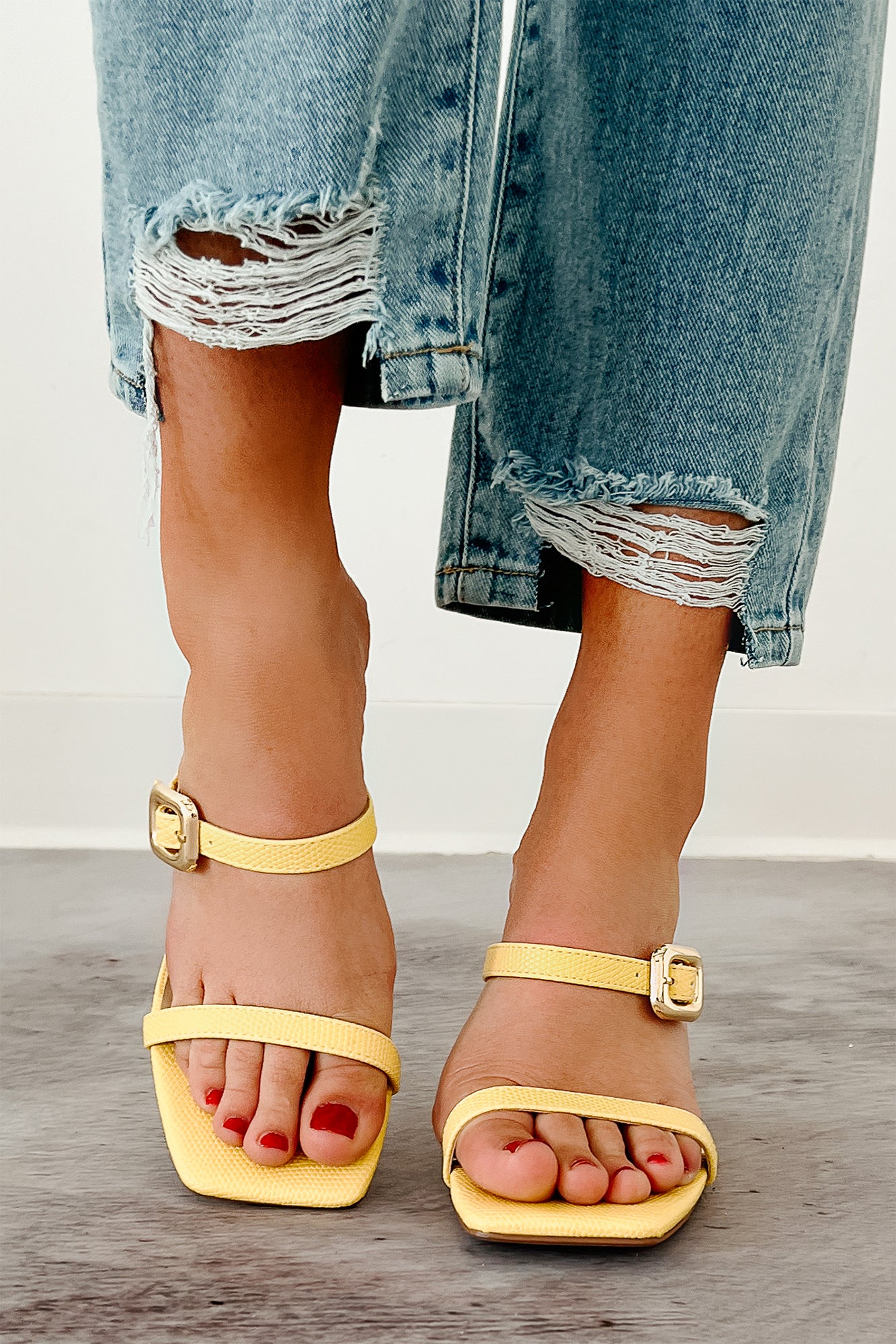 Sunset Blooms Buckle Strap Square Toe Heel (Yellow) · NanaMacs