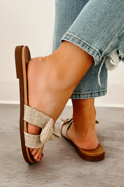 Glam Goals H Cut Bow Strap Sandals (Natural) - NanaMacs