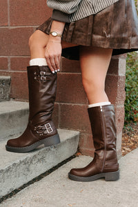 Signature Strides Platform Buckle Boots (Brown) - NanaMacs