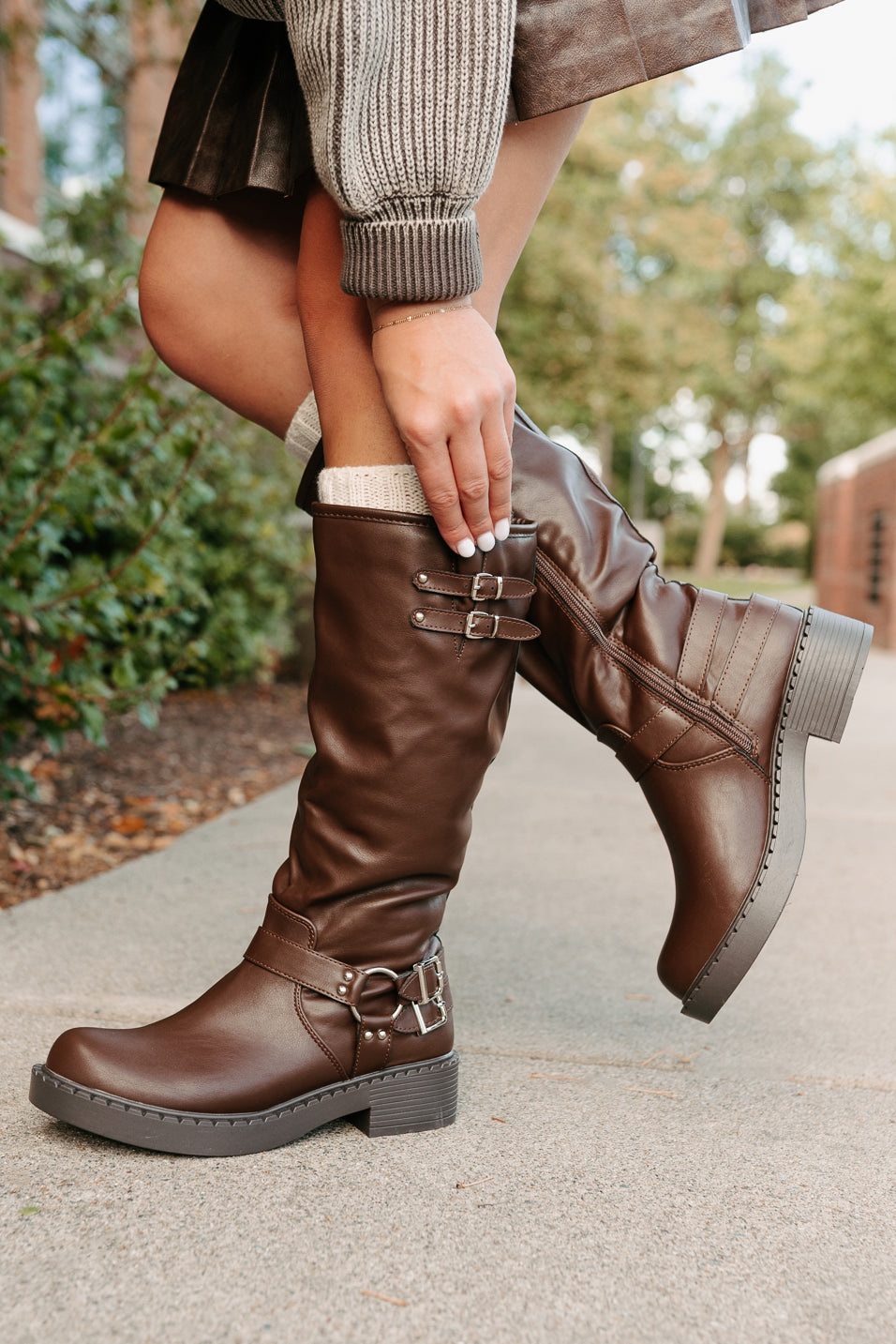 Signature Strides Platform Buckle Boots (Brown) - NanaMacs