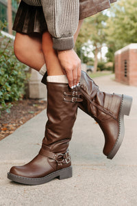 Signature Strides Platform Buckle Boots (Brown) - NanaMacs