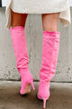 My Single Days Heeled Denim Boots (Pink Denim) - NanaMacs