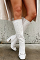 One Woman Show Patent Leather Buckle Detail Boots (Bone) - NanaMacs