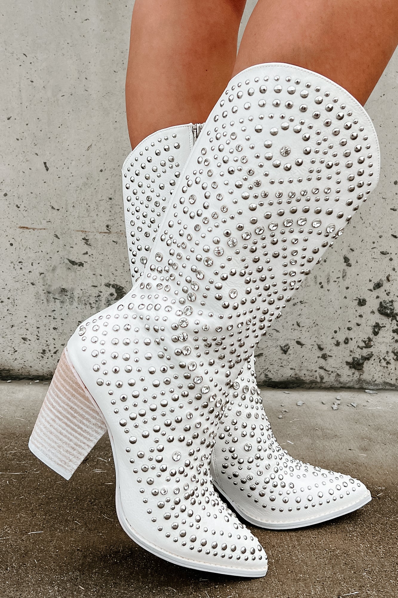 Studded on sale white boots