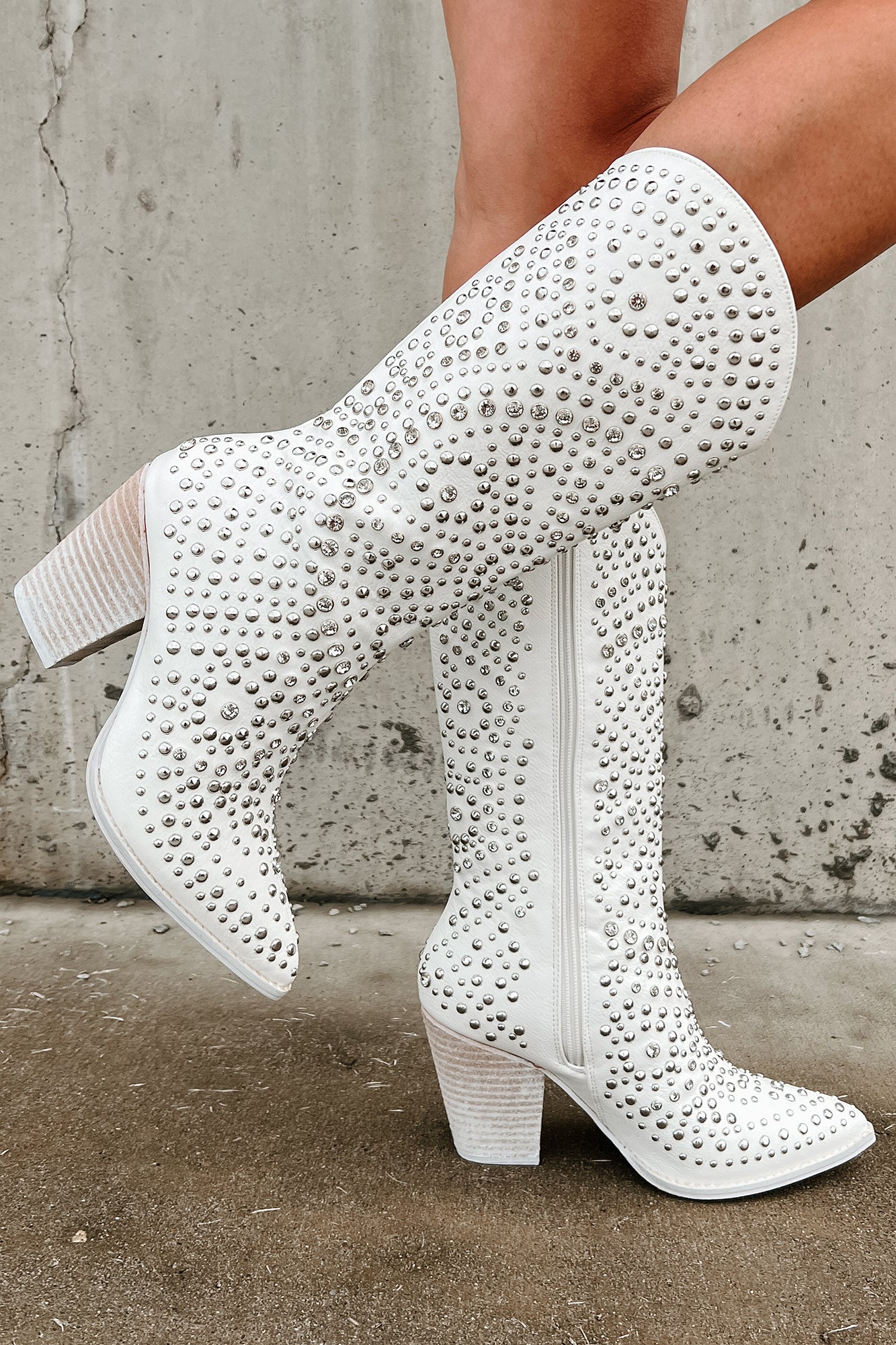 White studded outlet bootie