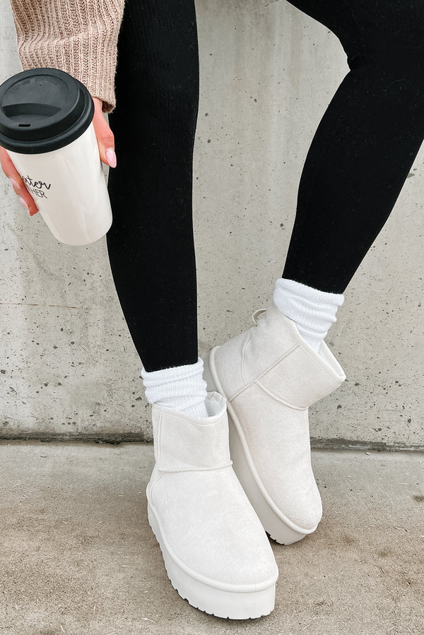 All Warm & Bundled Faux Fur Lined Mini Platform Booties (Off White) - NanaMacs