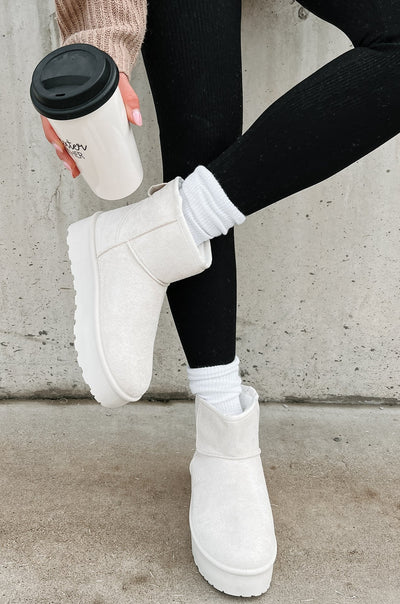 All Warm & Bundled Faux Fur Lined Mini Platform Booties (Off White) - NanaMacs