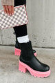 Can't Miss Me Lug Sole Chelsea Platform Boots (Black/Pink) - NanaMacs