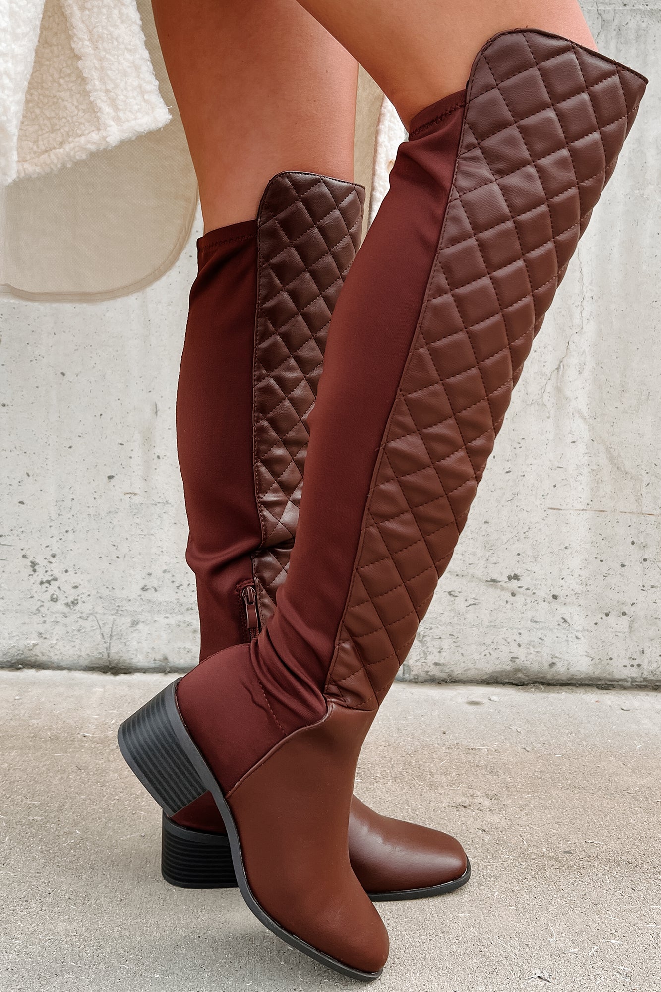Privileged Perception Quilted Over The Knee Boots (Brown) - NanaMacs
