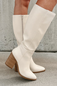 Can't Be Blamed Faux Leather Knee High Boots (Off White) - NanaMacs