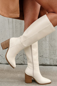 Can't Be Blamed Faux Leather Knee High Boots (Off White) - NanaMacs