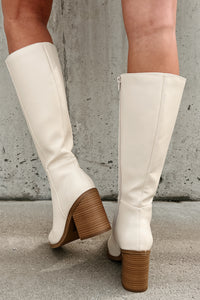 Can't Be Blamed Faux Leather Knee High Boots (Off White) - NanaMacs