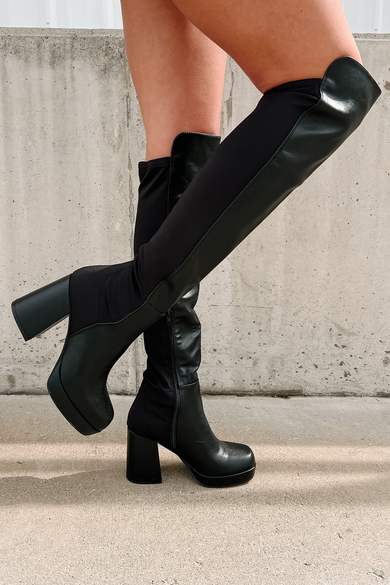 Confident In Myself Over The Knee Platform Boots (Black) - NanaMacs