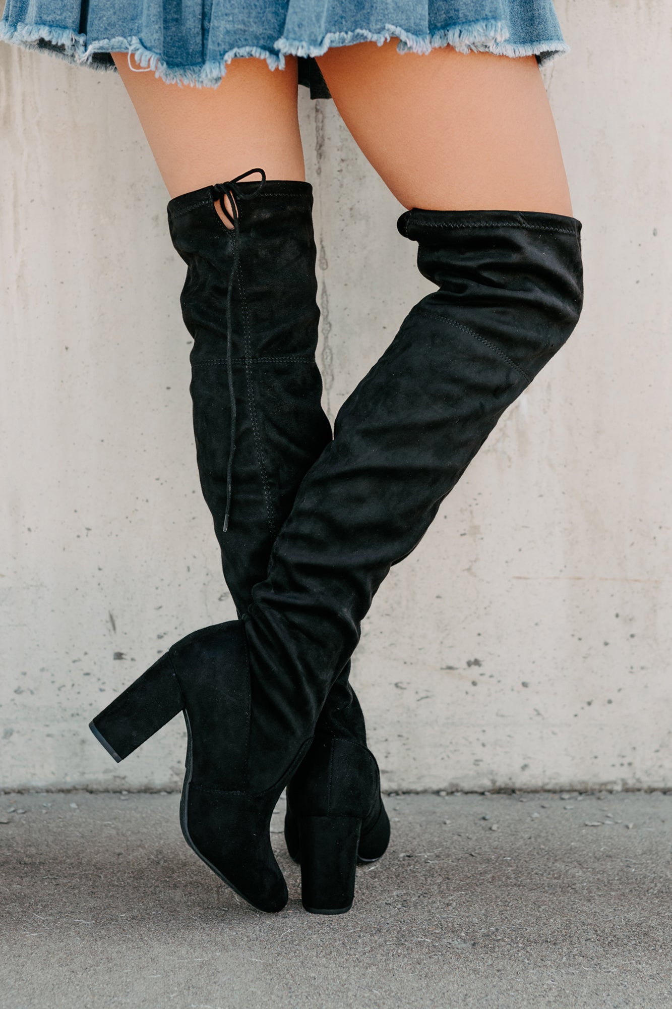 Bold Horizon Thigh High Faux Suede Boots (Black) - NanaMacs