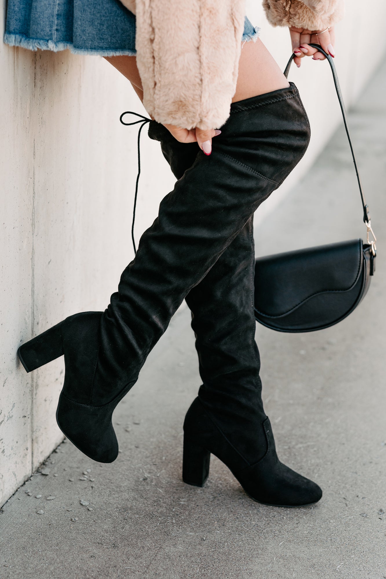 Bold Horizon Thigh High Faux Suede Boots (Black) - NanaMacs