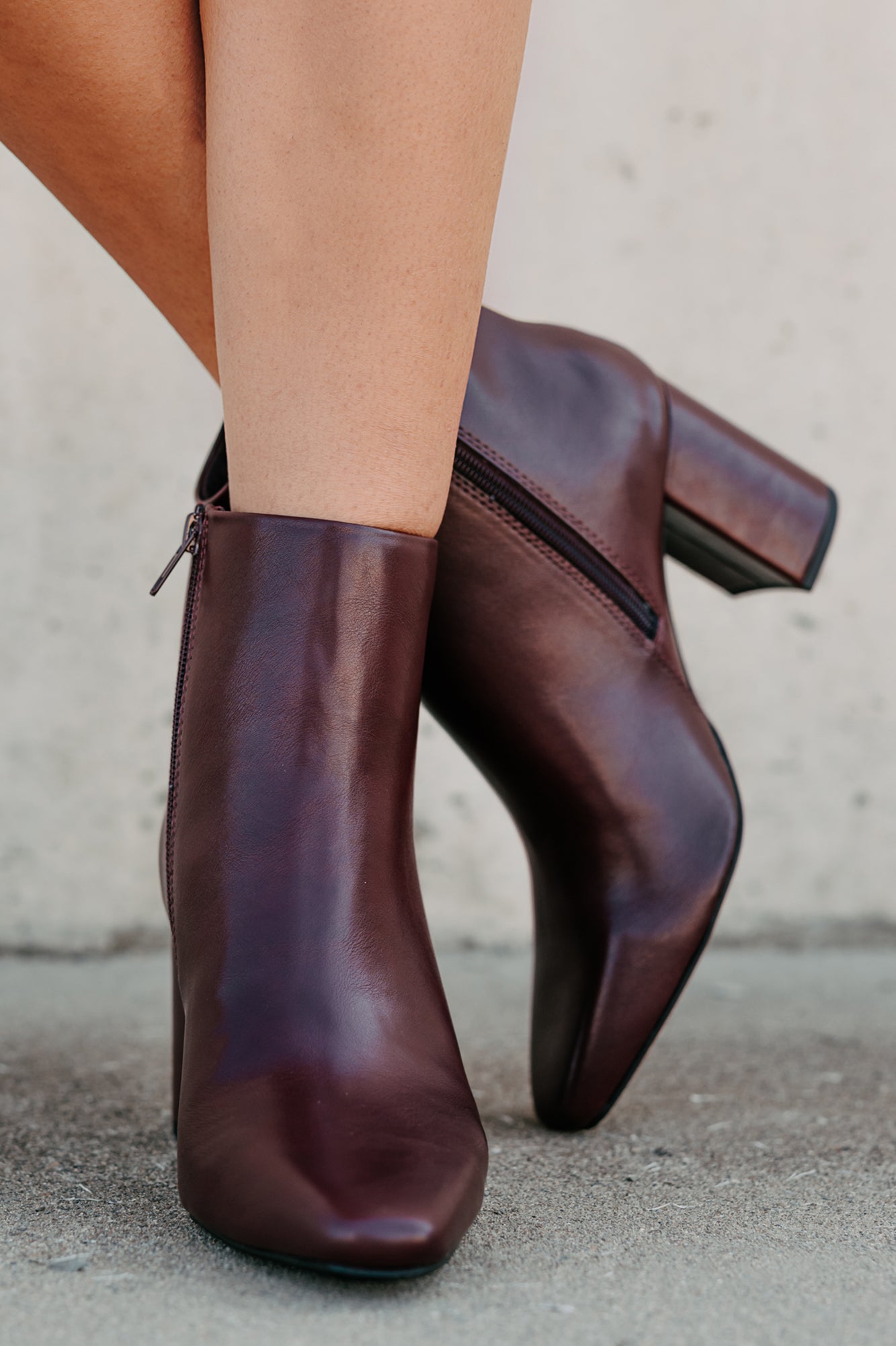 Polished Path Block Heel Ankle Boots (Wine) - NanaMacs
