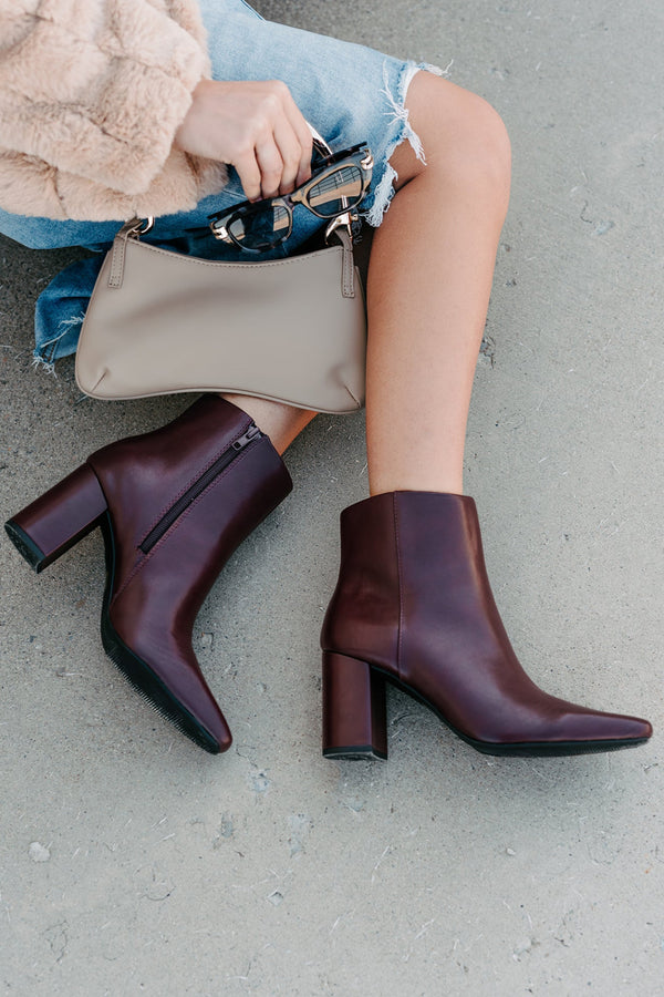 Polished Path Block Heel Ankle Boots (Wine) - NanaMacs