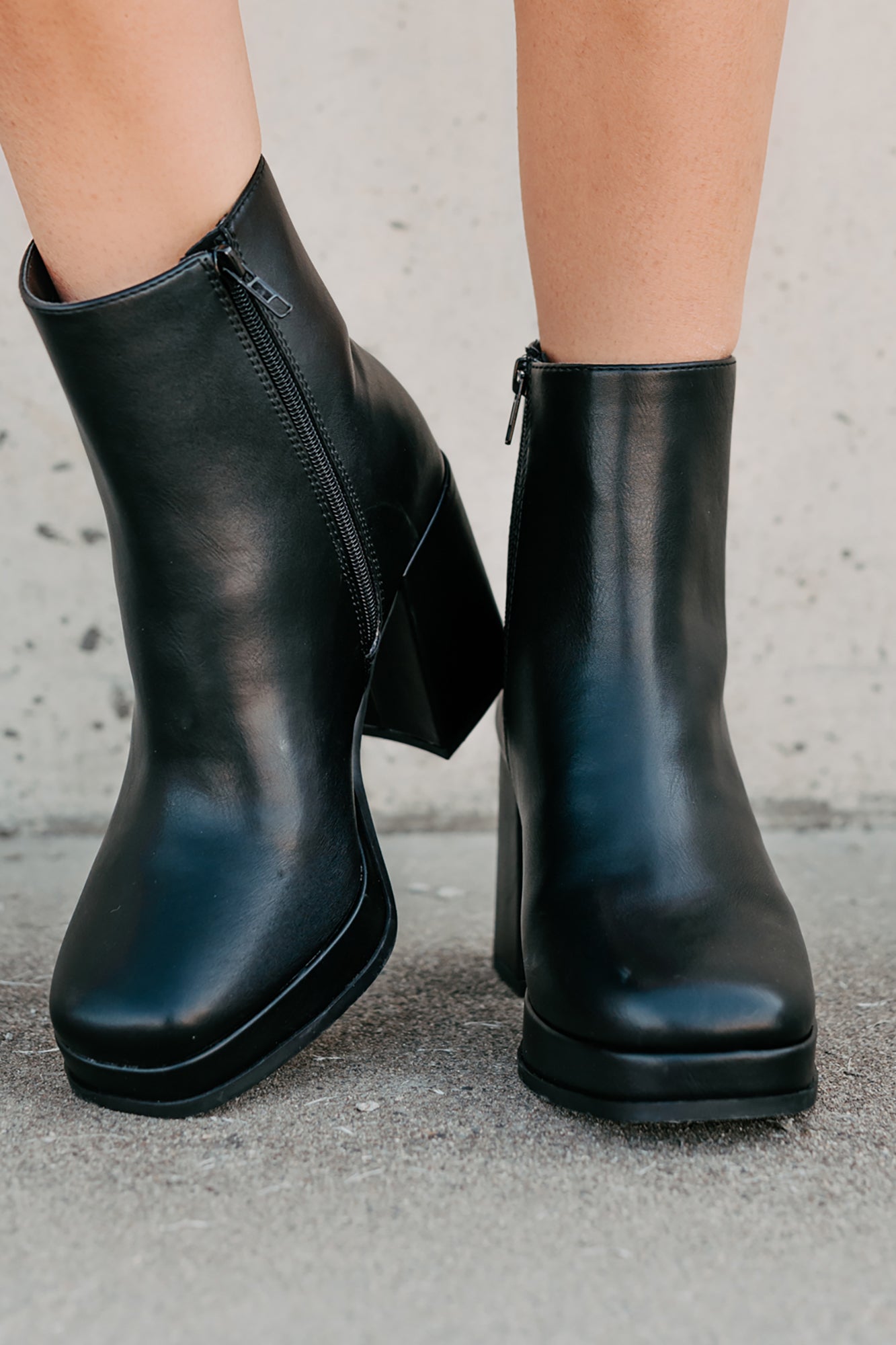 Midnight Drift Faux Leather Platform Booties (Black) - NanaMacs