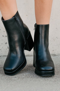 Midnight Drift Faux Leather Platform Booties (Black) - NanaMacs