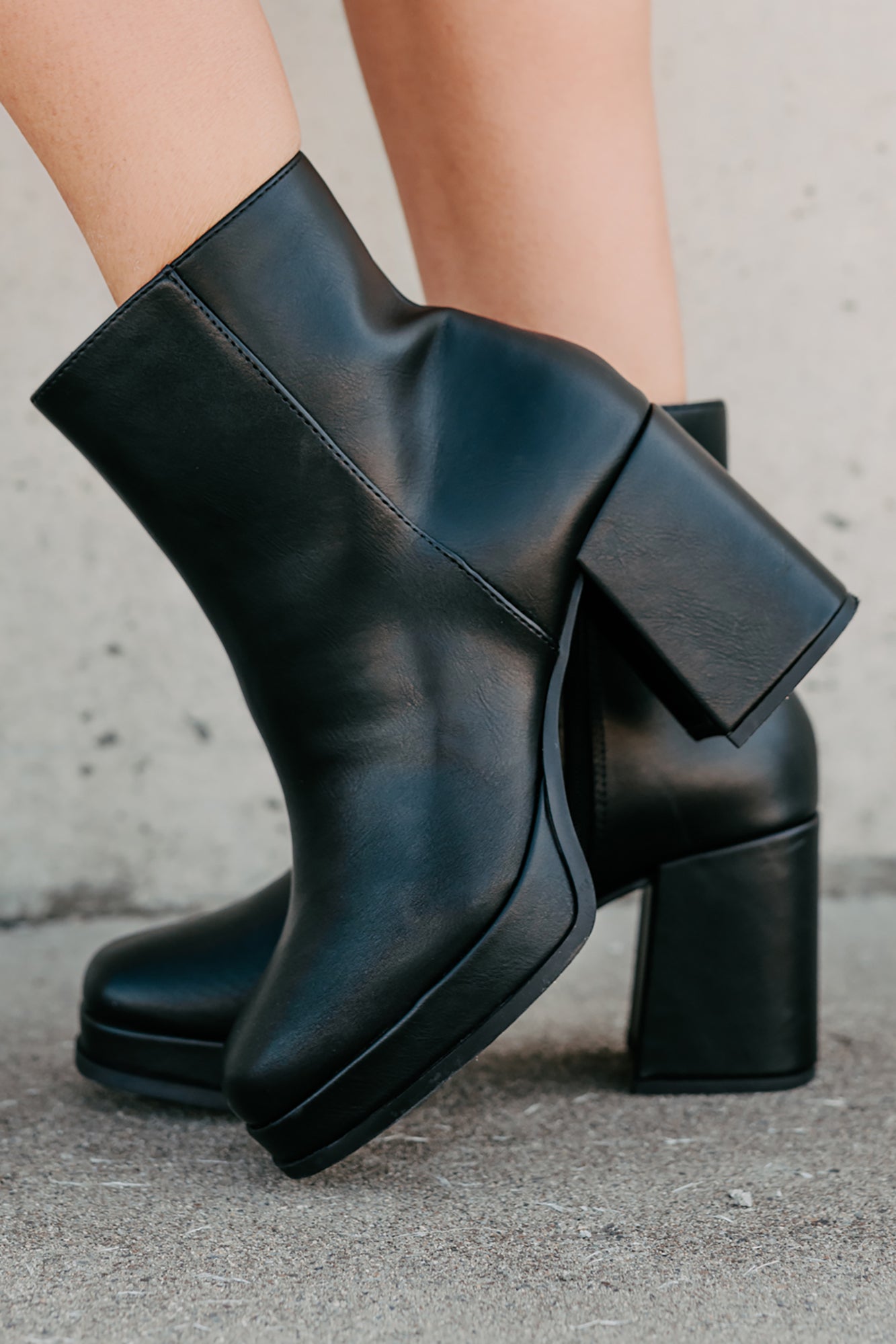 Midnight Drift Faux Leather Platform Booties (Black) - NanaMacs