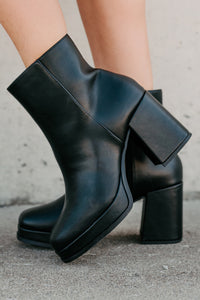Midnight Drift Faux Leather Platform Booties (Black) - NanaMacs
