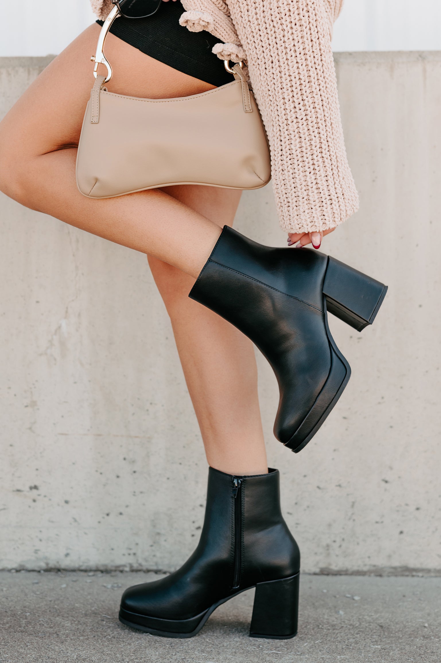 Midnight Drift Faux Leather Platform Booties (Black) - NanaMacs