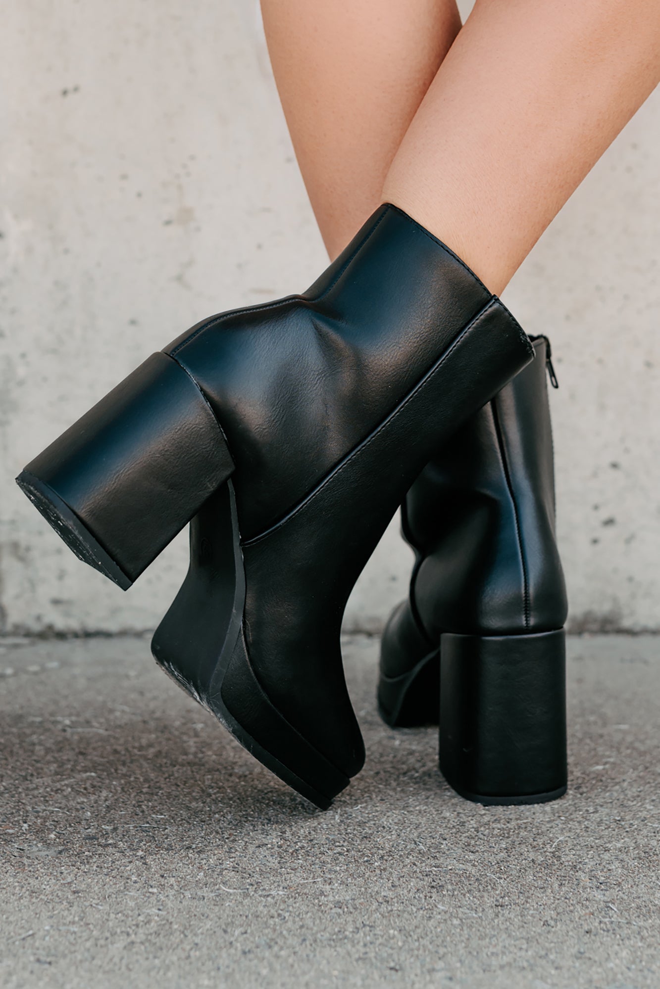 Midnight Drift Faux Leather Platform Booties (Black) - NanaMacs