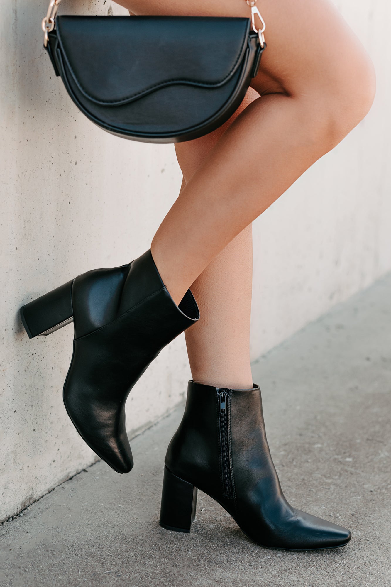 Polished Path Block Heel Ankle Boots (Black) - NanaMacs