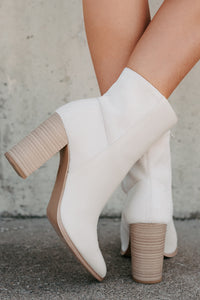 Silk & Secrets Pointed Toe Heeled Booties (Off White) - NanaMacs