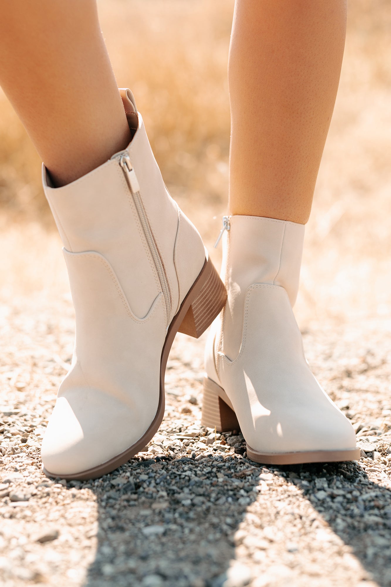 Being Real Round Toe Chunky Heel Booties (Beige) - NanaMacs