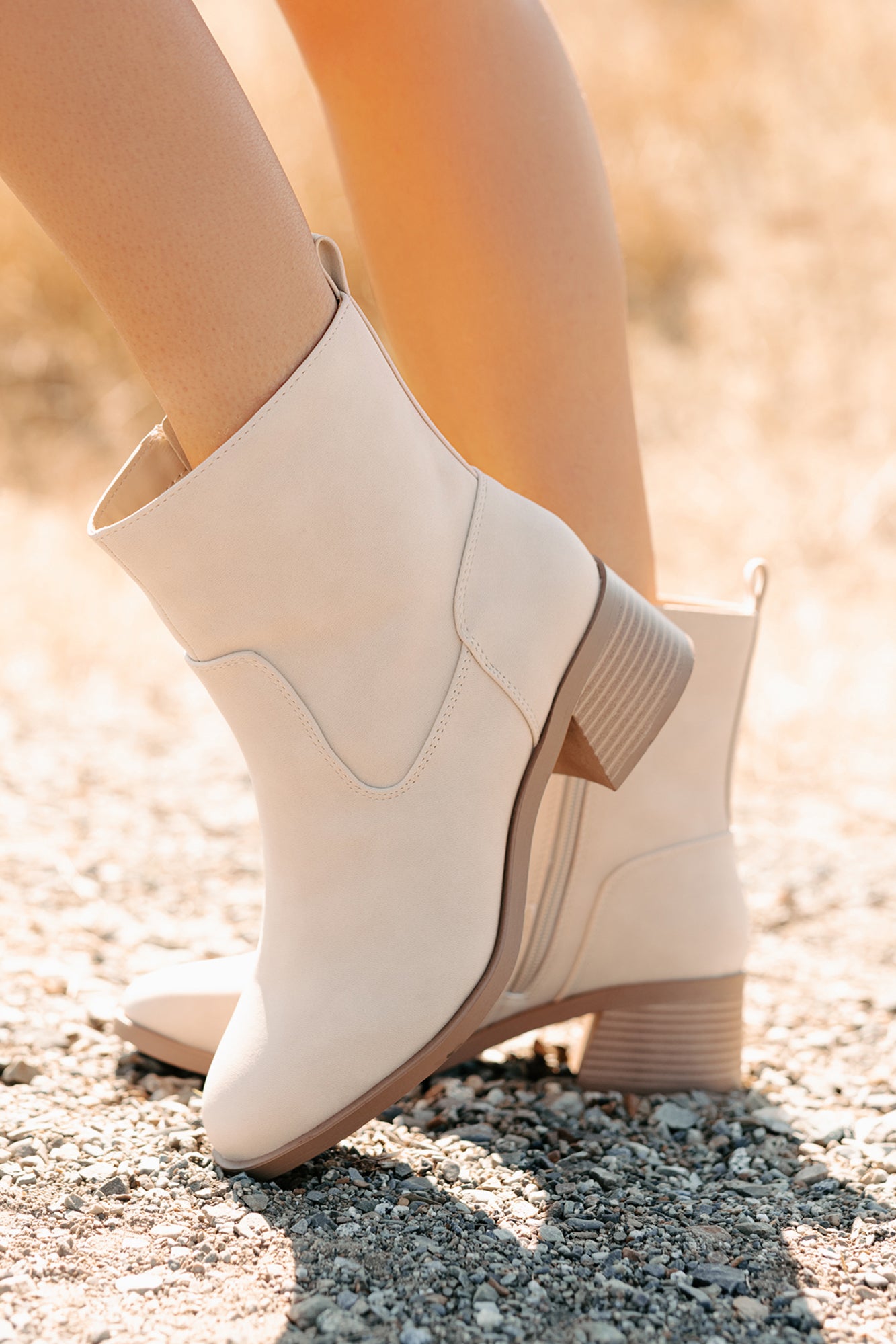 Being Real Round Toe Chunky Heel Booties (Beige) - NanaMacs