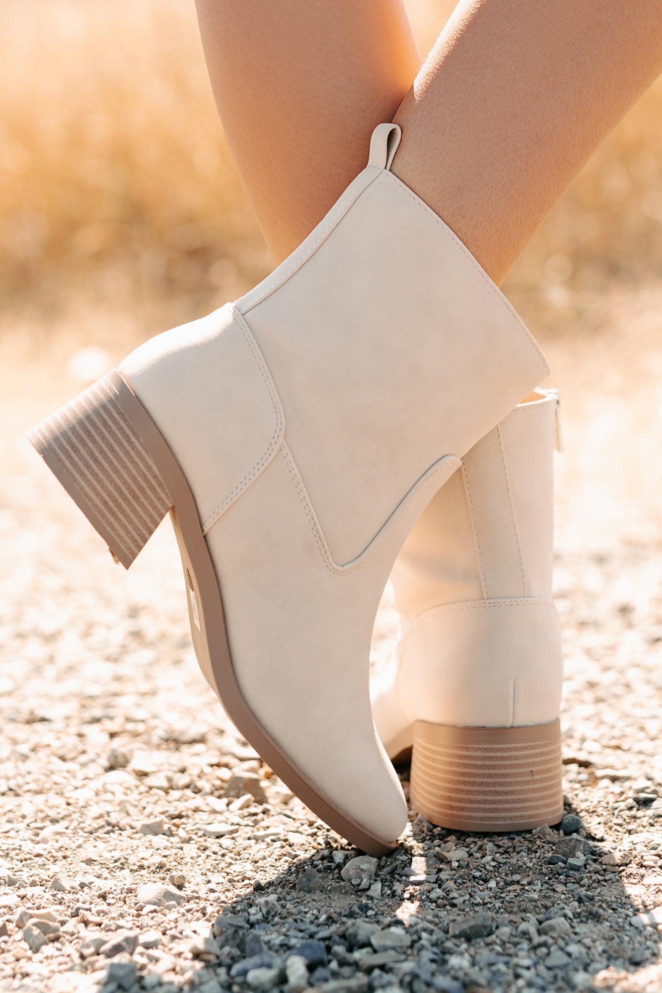 Being Real Round Toe Chunky Heel Booties (Beige) - NanaMacs