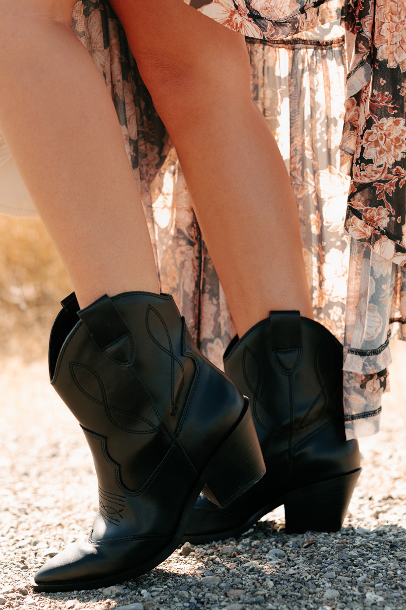 Blossom & Boots Pointed Toe Western Booties (Black) - NanaMacs