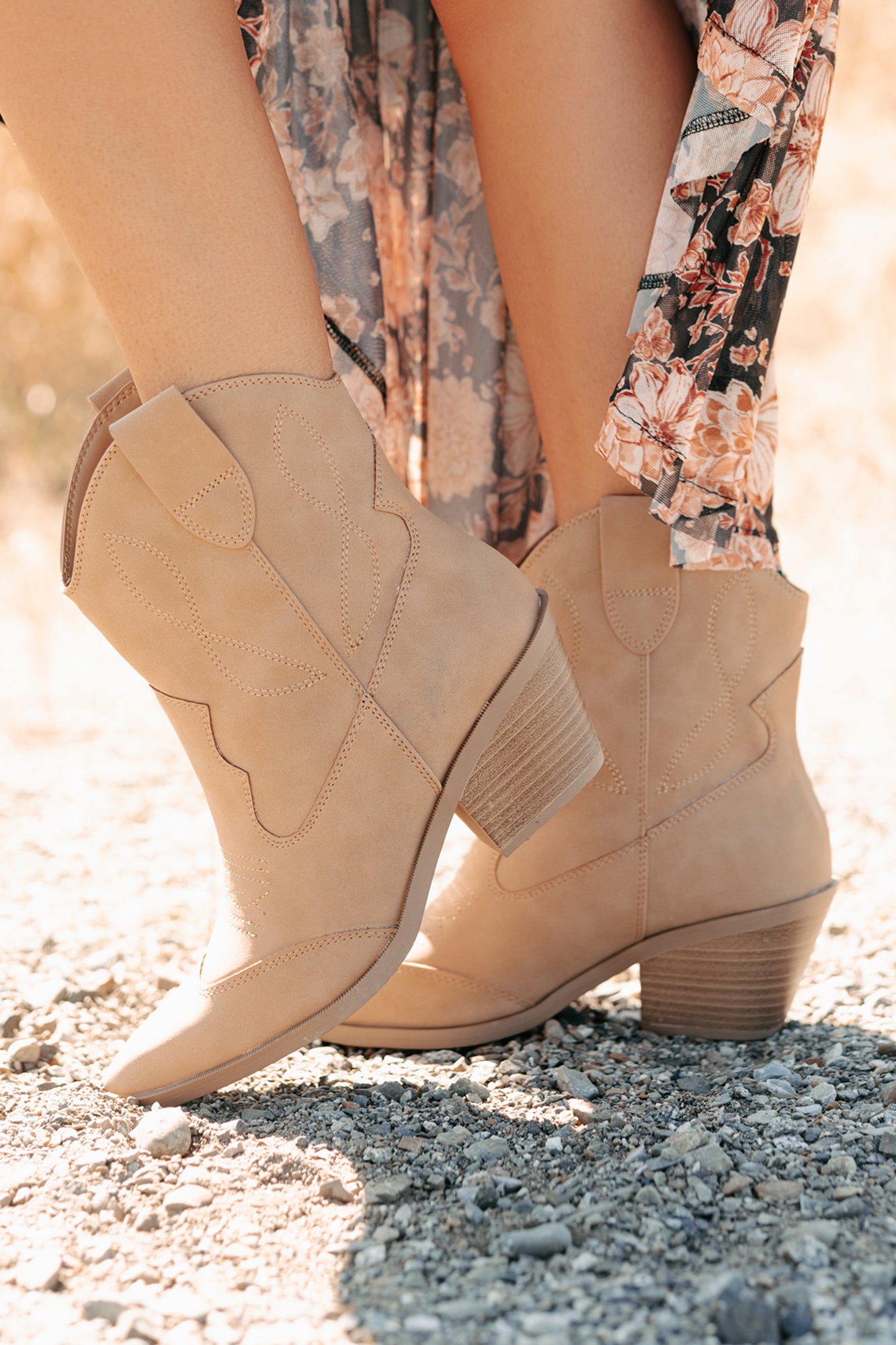 Blossom & Boots Pointed Toe Western Booties (Camel) - NanaMacs