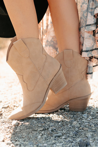Blossom & Boots Pointed Toe Western Booties (Camel) - NanaMacs