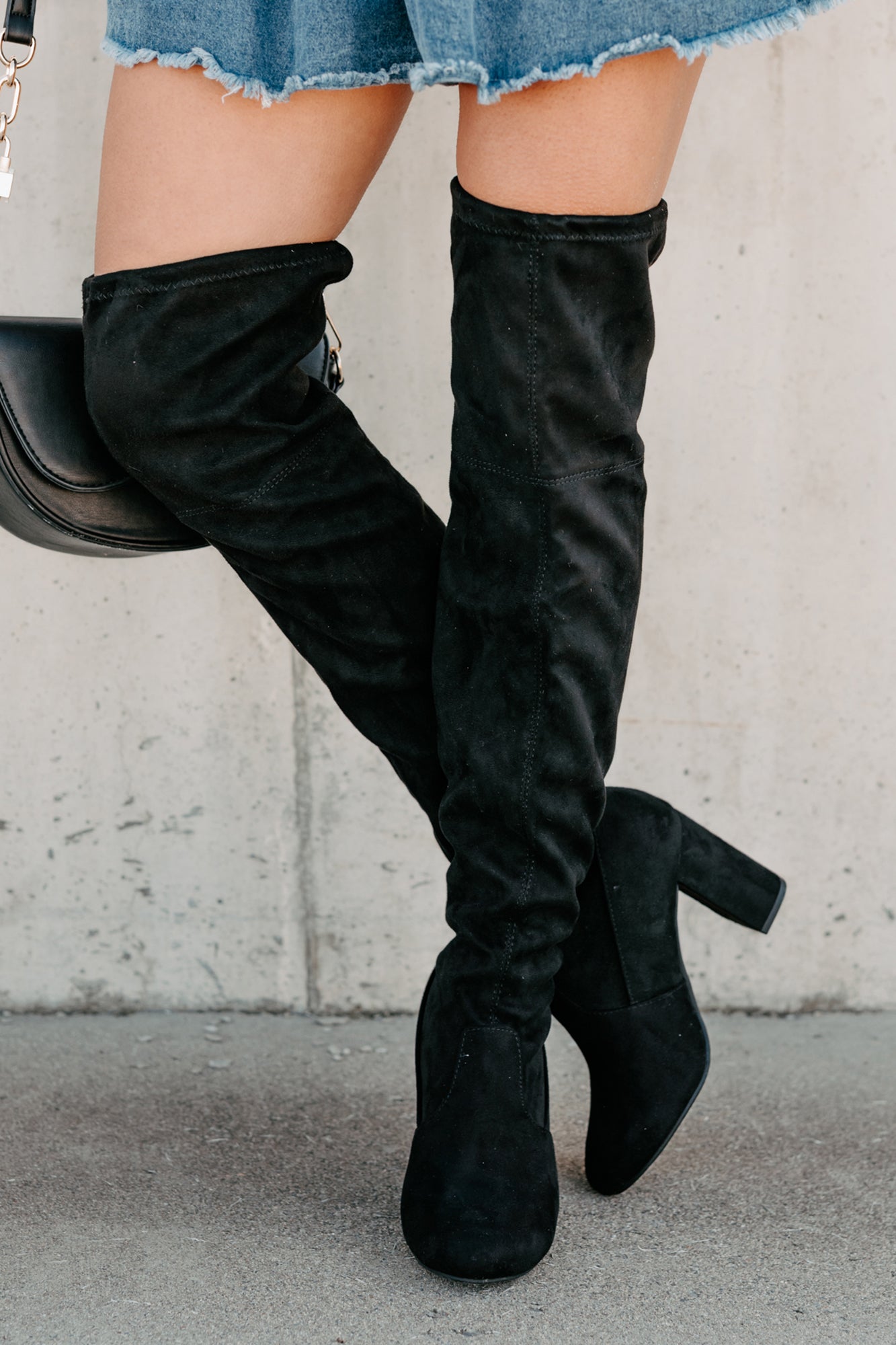 Bold Horizon Thigh High Faux Suede Boots (Black) - NanaMacs