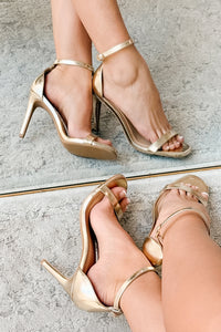 Taking Initiative Ankle Strap Heels (Gold) - NanaMacs
