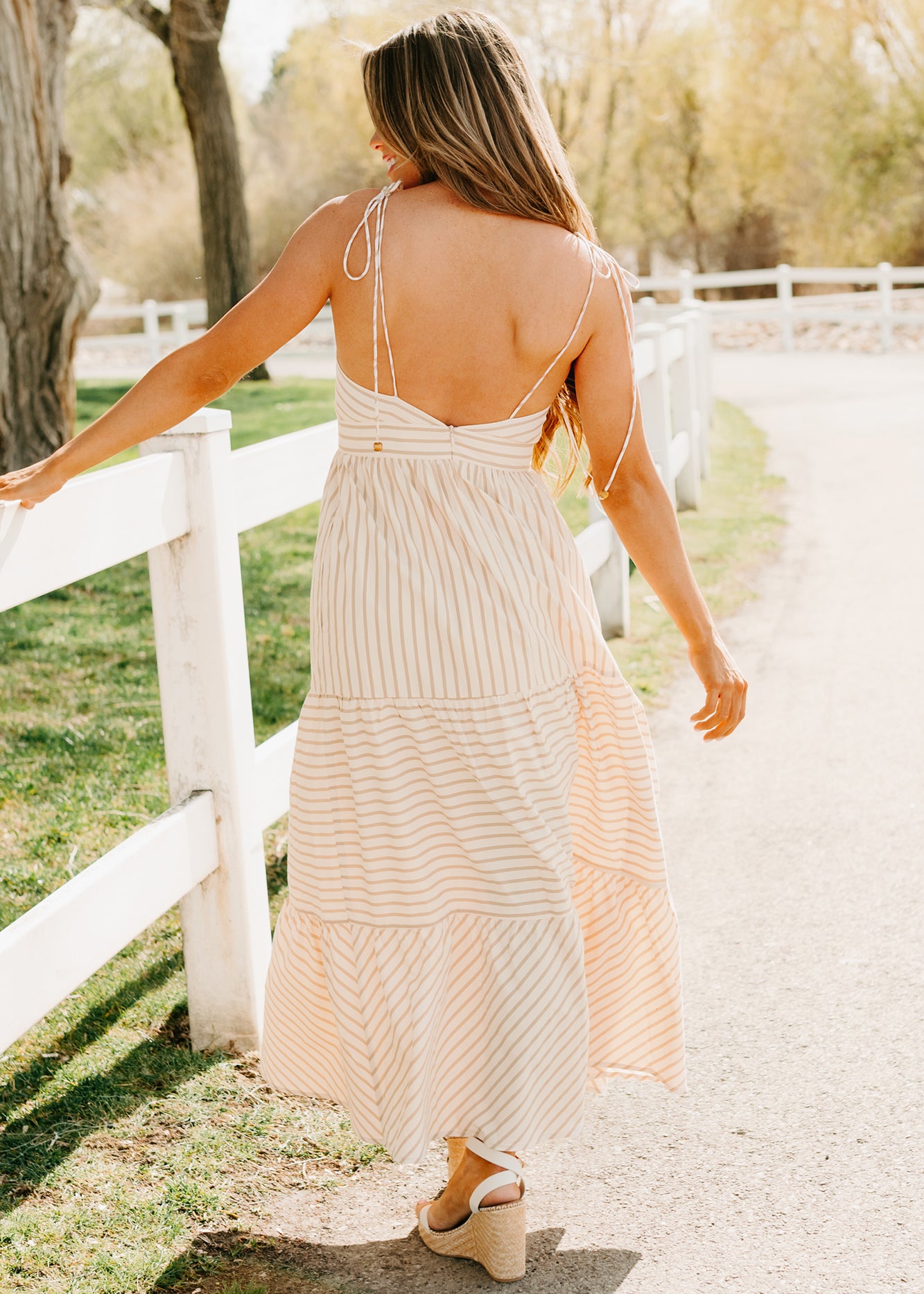 Dancing On Stars Striped Maxi Dress (Taupe) · NanaMacs
