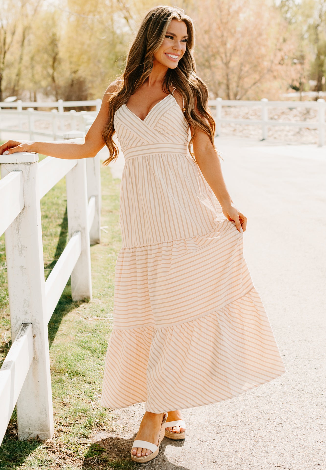 Dancing On Stars Striped Maxi Dress (Taupe) · NanaMacs