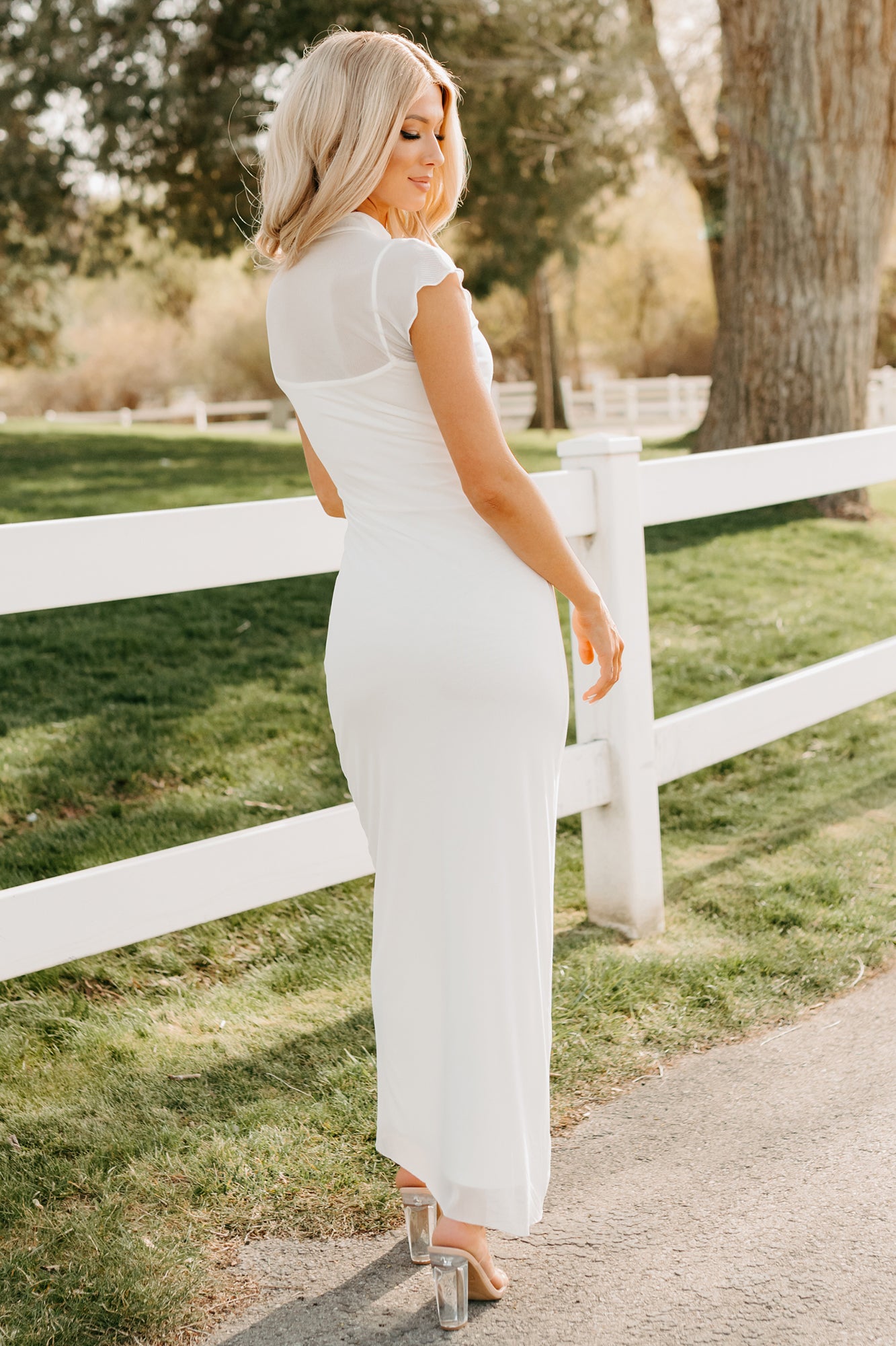 Women's Wish You Were Here Mesh Mock Neck Maxi Dress in Ivory - Size L Women's Wish You Were Here Mesh Mock Neck Maxi Dress in Ivory - Size L