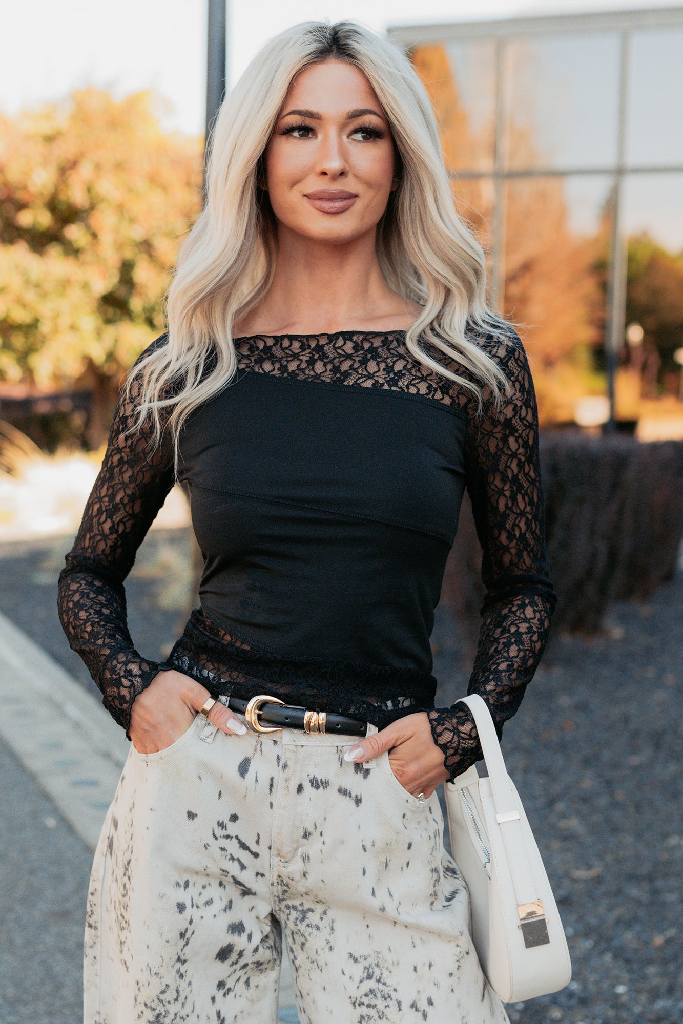 All The Assets Floral Lace Long Sleeve Top (Black) - NanaMacs