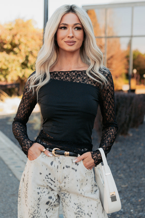 All The Assets Floral Lace Long Sleeve Top (Black) - NanaMacs