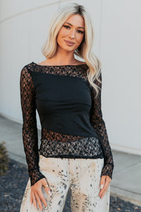 All The Assets Floral Lace Long Sleeve Top (Black) - NanaMacs