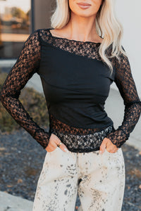 All The Assets Floral Lace Long Sleeve Top (Black) - NanaMacs