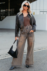 Hattie Wide Leg Washed Very J Jeans (Brown) - NanaMacs