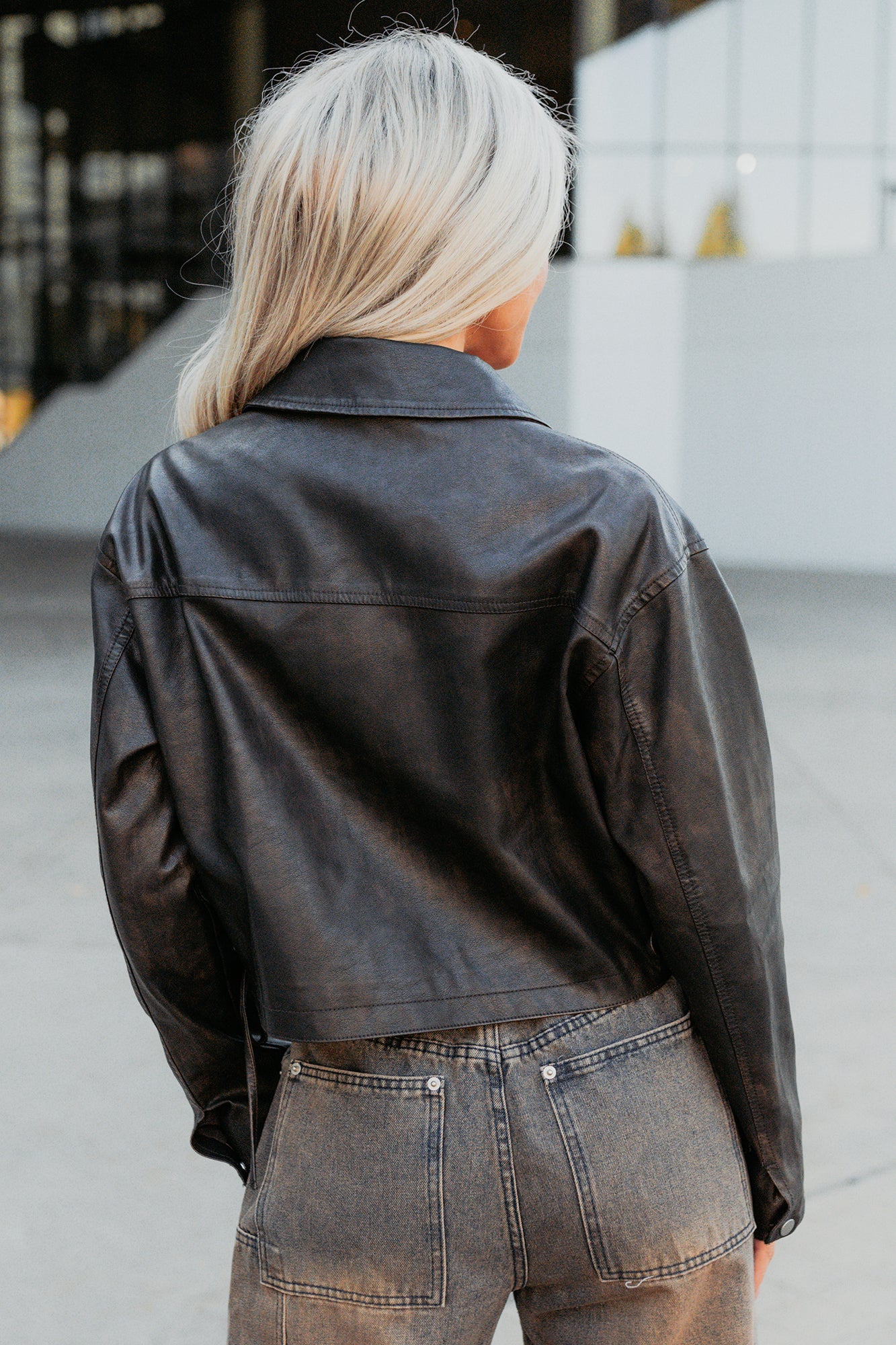 Never Tired Faux Leather Lace Side Jacket (Dark Coffee) - NanaMacs