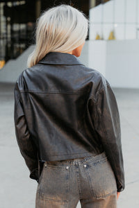 Never Tired Faux Leather Lace Side Jacket (Dark Coffee) - NanaMacs