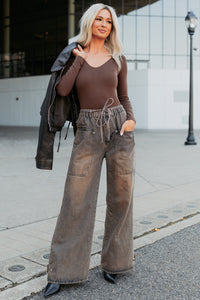 Hattie Wide Leg Washed Very J Jeans (Brown) - NanaMacs