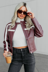 Thrill Seeker Faux Leather Racer Jacket (Burgundy) - NanaMacs